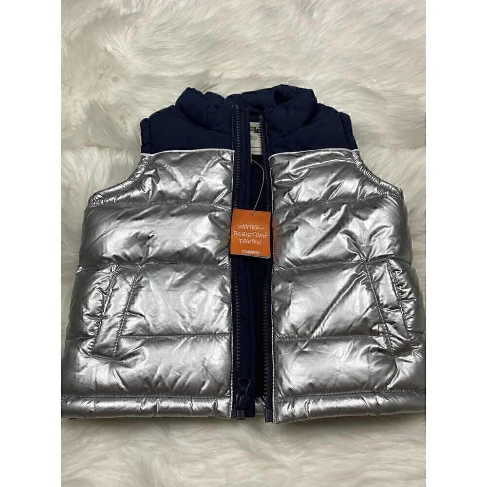 NWT GYMBOREE Silver Puffer Vest Water Boys Size 12-24 Months Resistant Fabric